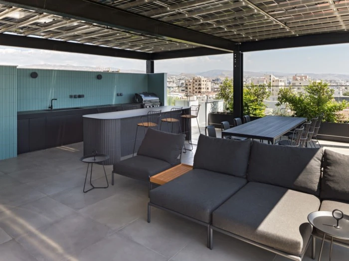 The rooftop terrace, looking out over Limassol